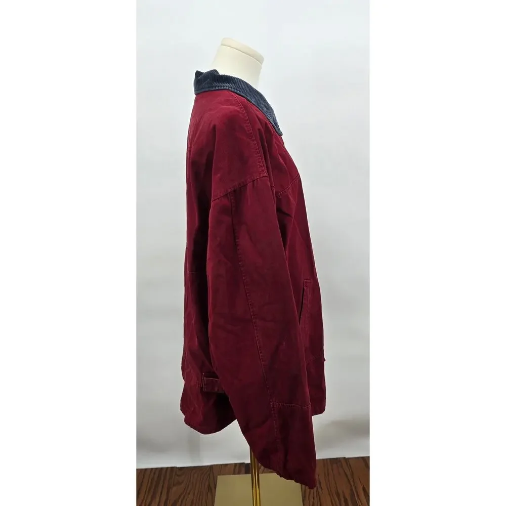 Vintage 90's Cherokee Barn Duck Coat/Chore Jacket Red Canvas Corduroy Collar